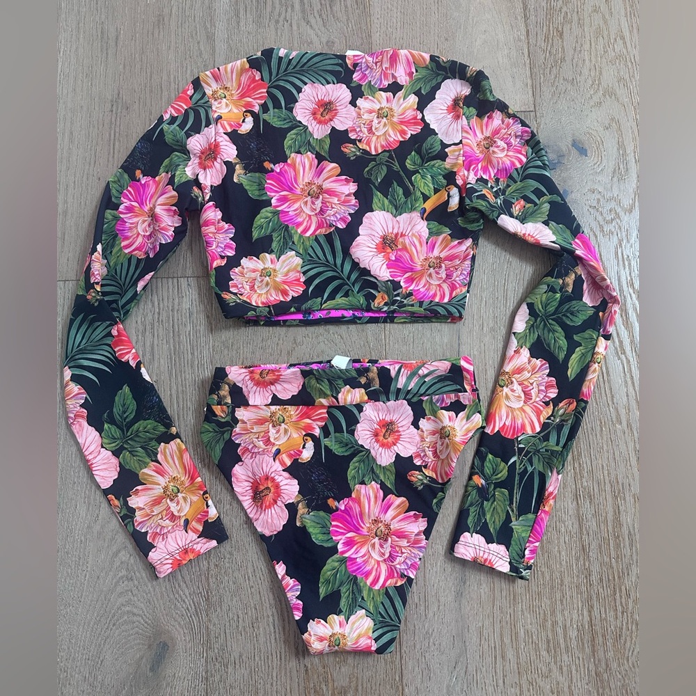Maaji Long Sleeve Bikini Set Tropical Floral with Toucans Print - Picture 2 of 6